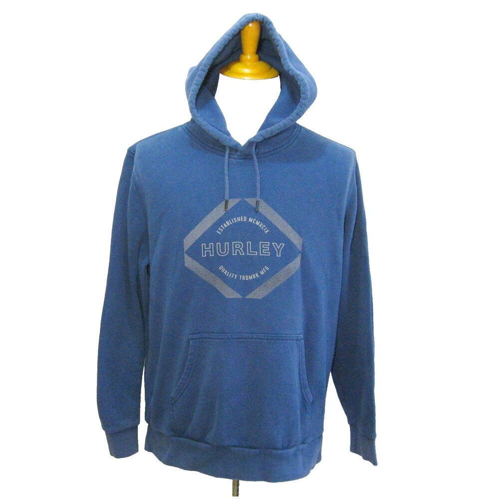 Hurley Hoodie Mens Large Blue Hooded Graphic Sweatshirt Athletic Shirt Cotton